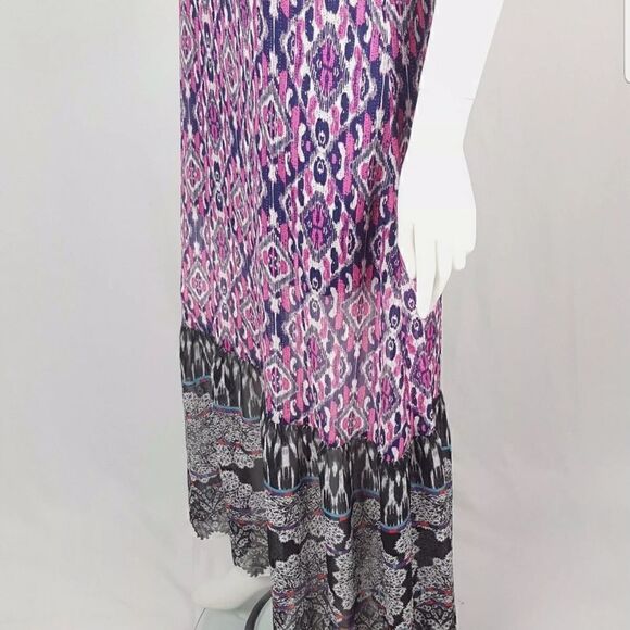 NWT Womens Size XS Express Pink Purple Tribal Geometric Boho Peasant Maxi Dress  - Picture 6 of 9
